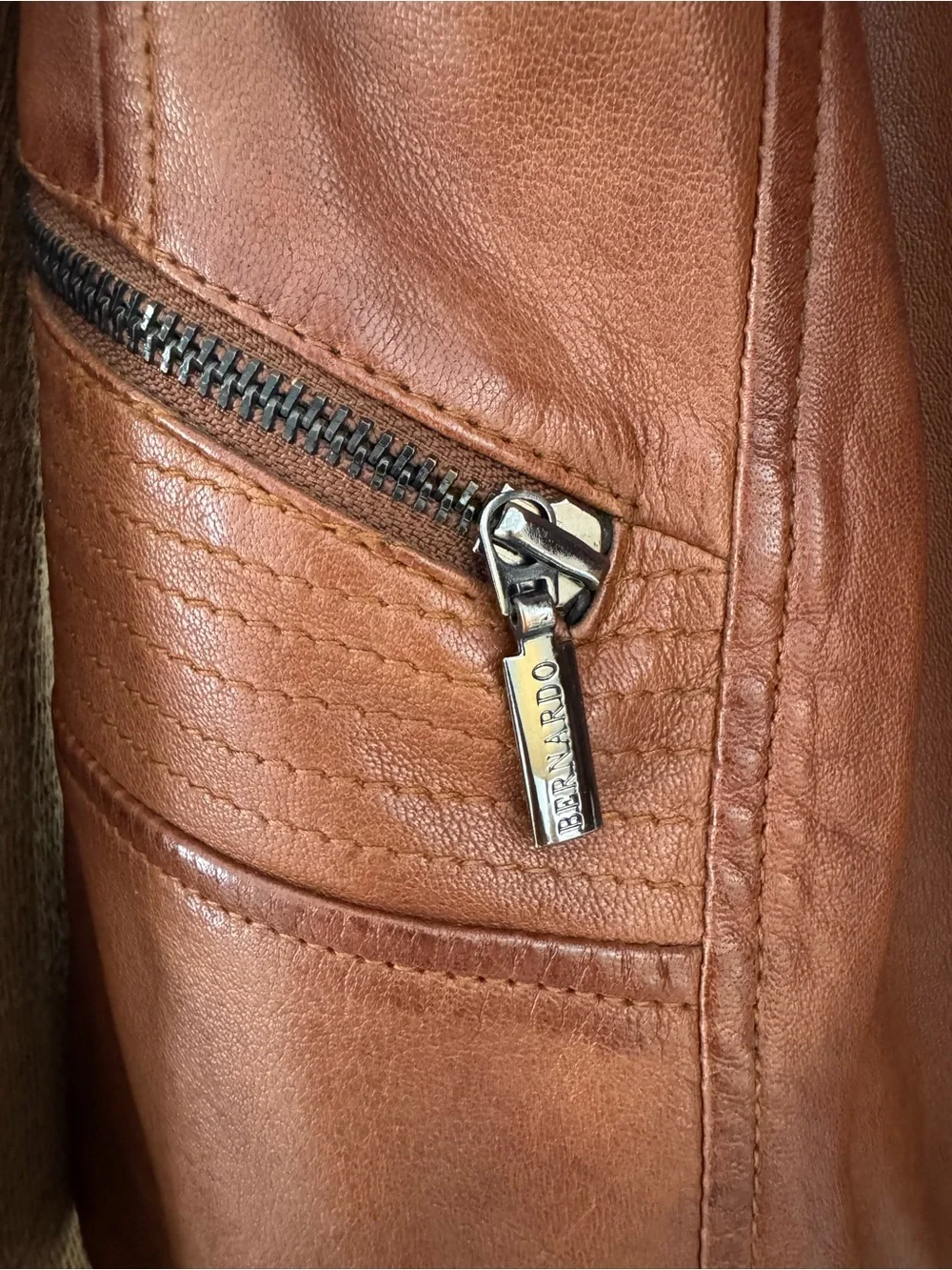 Leather Zip-Front Jacket in Chestnut Brown